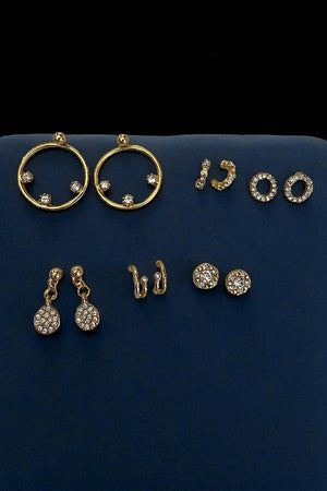RHINESTONE PAVE 6 PAIR EARRING SET