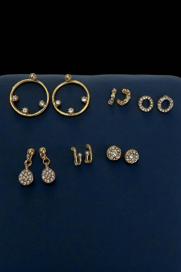 RHINESTONE PAVE 6 PAIR EARRING SET