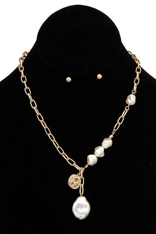 PEARL COIN LINK CHAIN NECKLACE SET