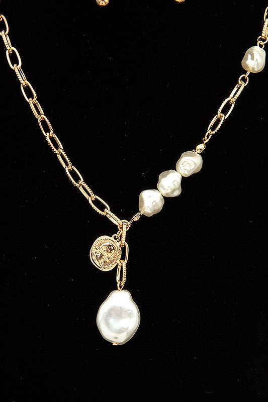 PEARL COIN LINK CHAIN NECKLACE SET