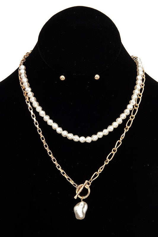 PEARL CHAIN LINK PENDANT NECKLACE SET