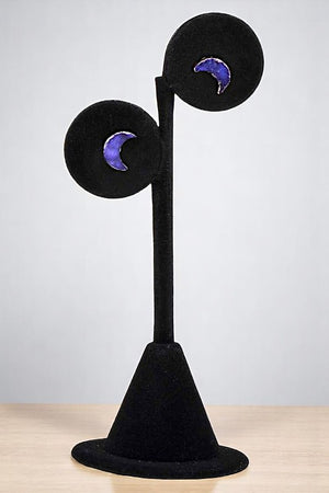 FAUX DRUZY STONE MOON POST EARRING