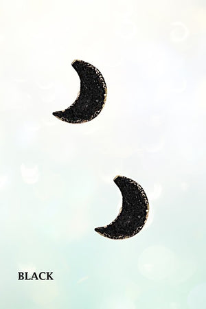 FAUX DRUZY STONE MOON POST EARRING