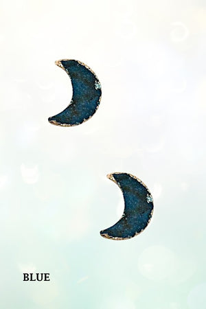 FAUX DRUZY STONE MOON POST EARRING