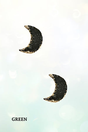 FAUX DRUZY STONE MOON POST EARRING