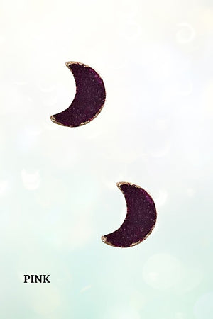FAUX DRUZY STONE MOON POST EARRING