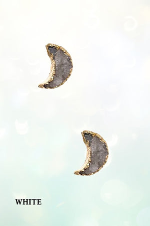 FAUX DRUZY STONE MOON POST EARRING