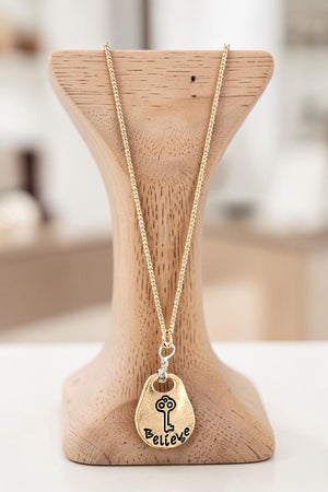 BELIEVE KEY ETCHED ACCENT PENDANT NECKLACE