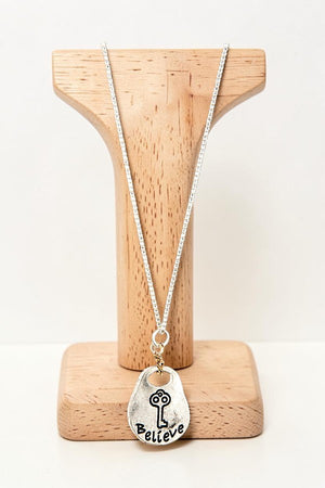 BELIEVE KEY ETCHED ACCENT PENDANT NECKLACE