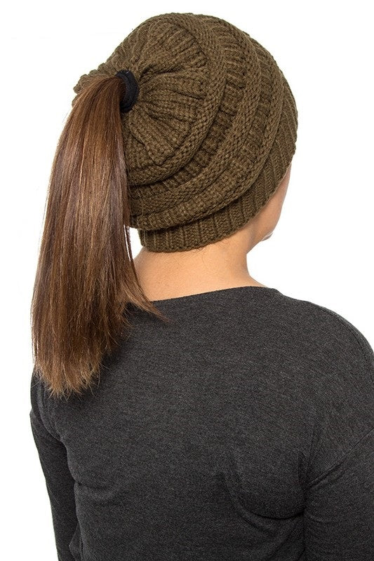 Knit Fashion Ponytail Pull Through Beanie