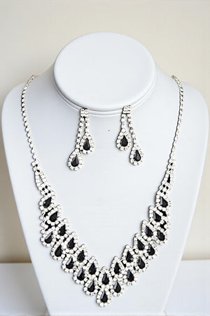 RHINESTONE TEARDROP LINK BIB NECKLACE SET