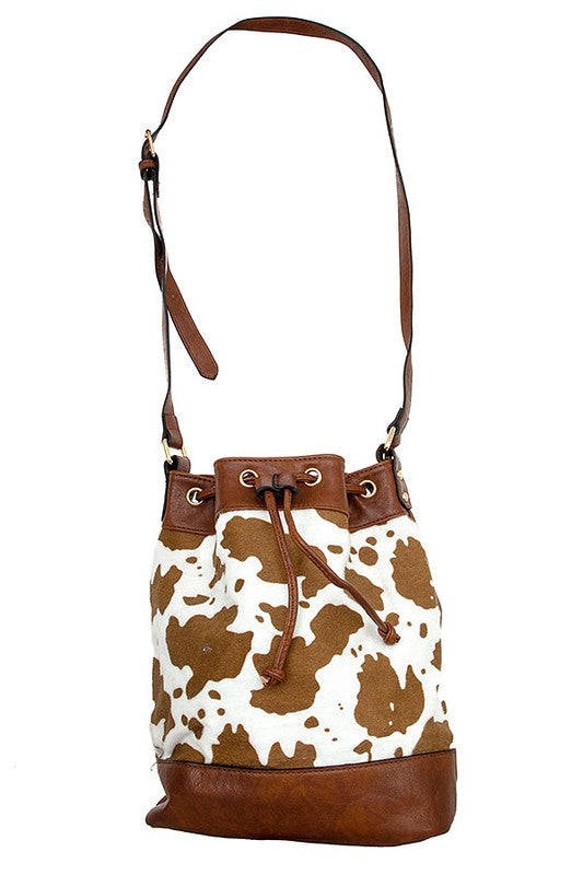 COW PRINT DRAWSTRING SHOULDER BAG - Main Image