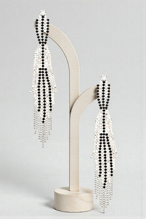 OBLONG RHINESTONE &amp; BEAD CLUSTER DROP DANGLE EARRING