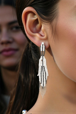 OBLONG RHINESTONE &amp; BEAD CLUSTER DROP DANGLE EARRING