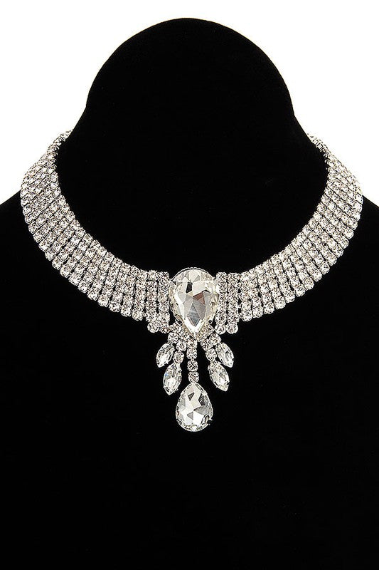 CRYSTAL AND RHINESTONE ORNATE CHOKER NECKLACE