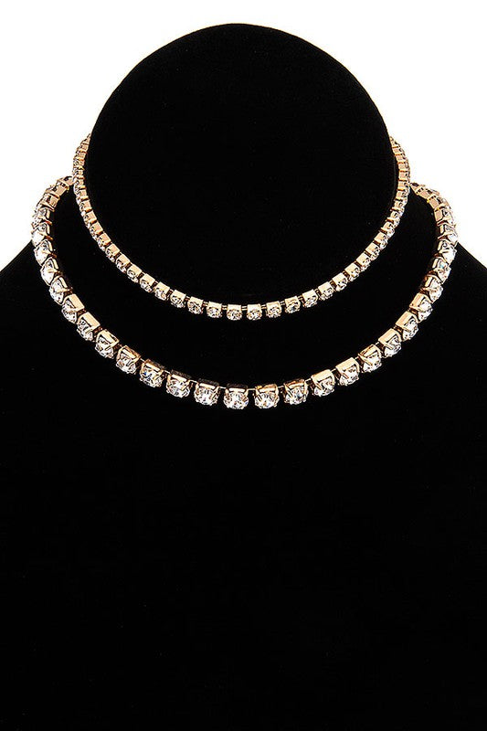 LAYERED RHINESTONE PAVE CHOKER NEKLACE