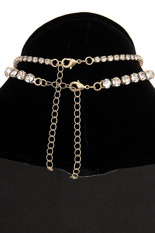 LAYERED RHINESTONE PAVE CHOKER NEKLACE