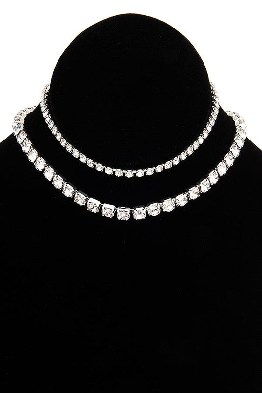 LAYERED RHINESTONE PAVE CHOKER NEKLACE