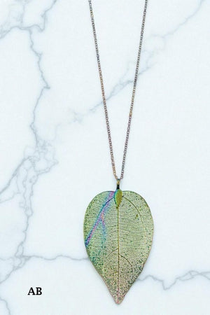 LEAF DROP PENDANT LONG NECKLACE