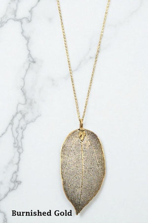 LEAF DROP PENDANT LONG NECKLACE