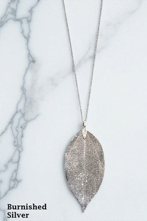 LEAF DROP PENDANT LONG NECKLACE