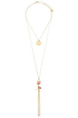 FAUX GEM OBLONG TASSEL NECKLACE