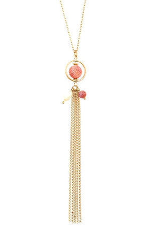 FAUX GEM OBLONG TASSEL NECKLACE