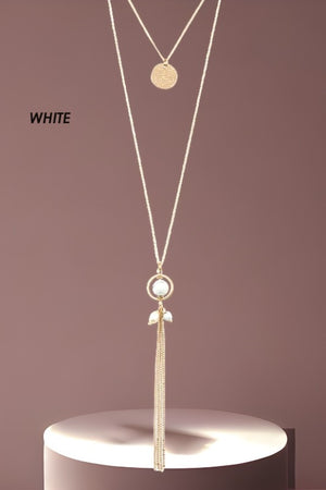 FAUX GEM OBLONG TASSEL NECKLACE