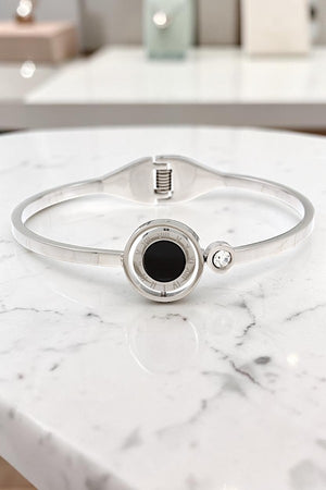 ROMAN NUMERAL ACCENT ROTATABLE DISK HINGE BANGLE BRACELET