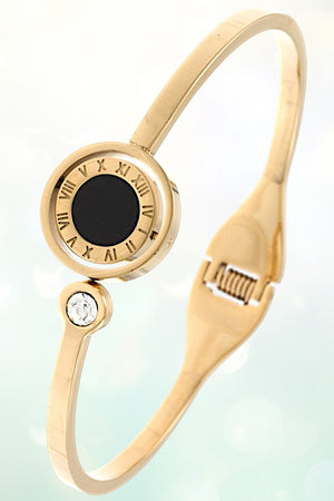 ROMAN NUMERAL ACCENT ROTATABLE DISK HINGE BANGLE BRACELET