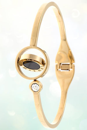 ROMAN NUMERAL ACCENT ROTATABLE DISK HINGE BANGLE BRACELET