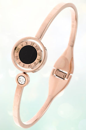 ROMAN NUMERAL ACCENT ROTATABLE DISK HINGE BANGLE BRACELET