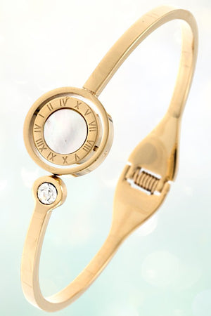 ROMAN NUMERAL ACCENT ROTATABLE DISK HINGE BANGLE BRACELET