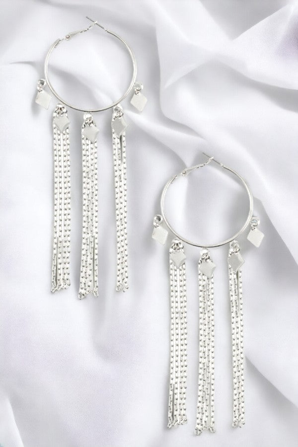 DIAMOND DANGLE RING CHAIN DROP EARRING