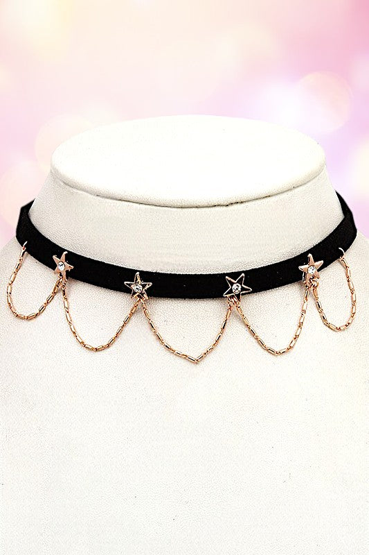 DRAPED LINK CHAIN STAR STATION CHOKER NECKLACE