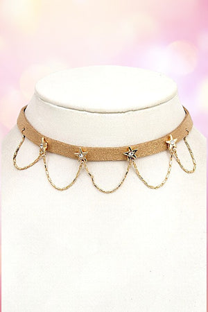 DRAPED LINK CHAIN STAR STATION CHOKER NECKLACE