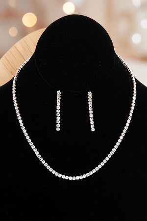 ALIGNED RHINESTONE TENNIS NECKLACE AND MATCHING DROP EARRING SET
