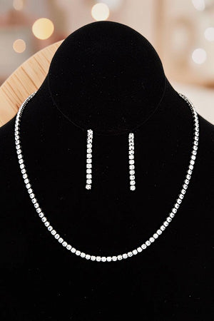 ALIGNED RHINESTONE TENNIS NECKLACE AND MATCHING DROP EARRING SET