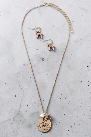 RELIGIOUS MESSAGE DISK PENDANT NECKLACE EARRING SET