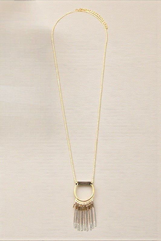 CHAIN LINK FRINGE PENDANT LONG NECKLACE