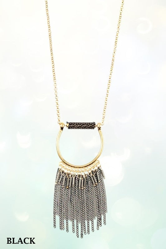 CHAIN LINK FRINGE PENDANT LONG NECKLACE