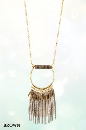 CHAIN LINK FRINGE PENDANT LONG NECKLACE