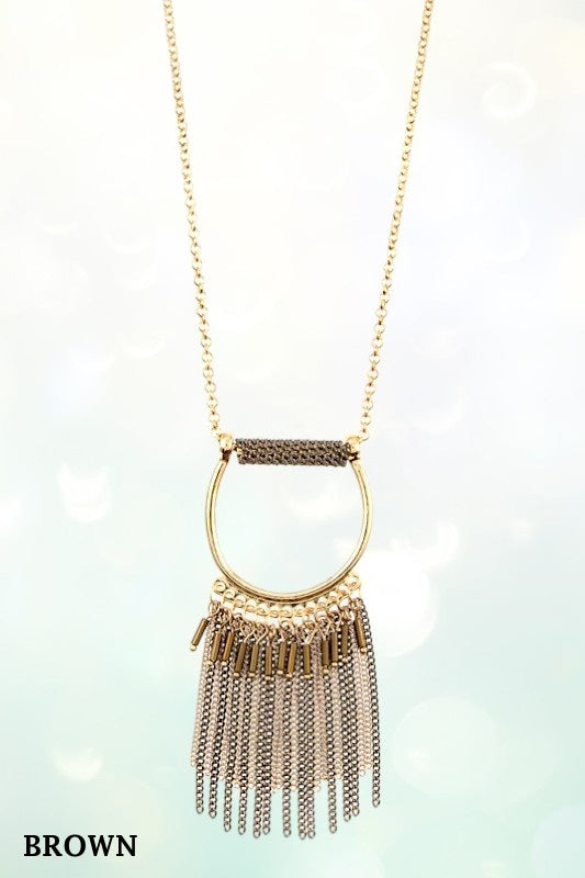CHAIN LINK FRINGE PENDANT LONG NECKLACE