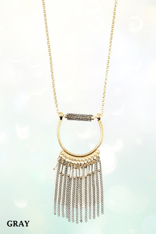 CHAIN LINK FRINGE PENDANT LONG NECKLACE