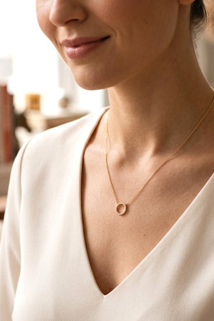 ROUND RING CZ STONE PAVE PENDANT NECKLACE