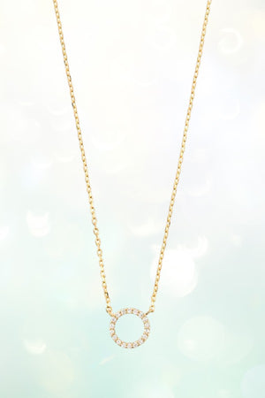 ROUND RING CZ STONE PAVE PENDANT NECKLACE
