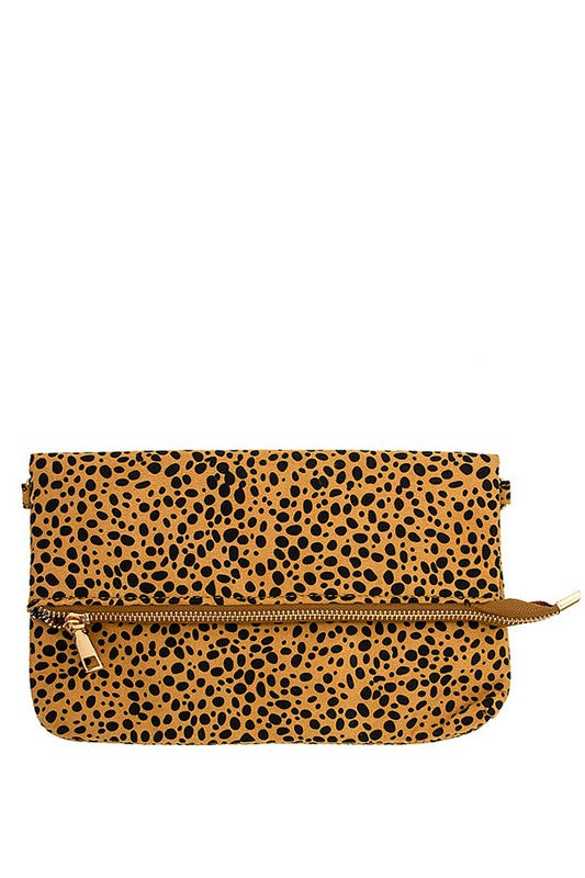 Animal Print Fold Over Crossbody Bag