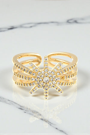 CZ STONE PAVE SUNBURST CUFF RING