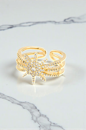 CZ STONE PAVE SUNBURST CUFF RING