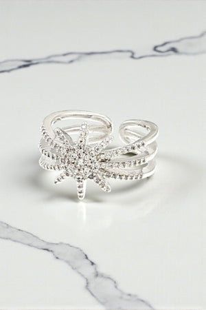 CZ STONE PAVE SUNBURST CUFF RING